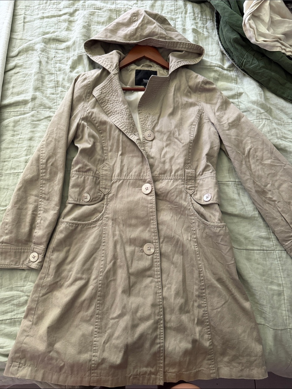 Moschino Hooded Trench Coat in Light Taupe